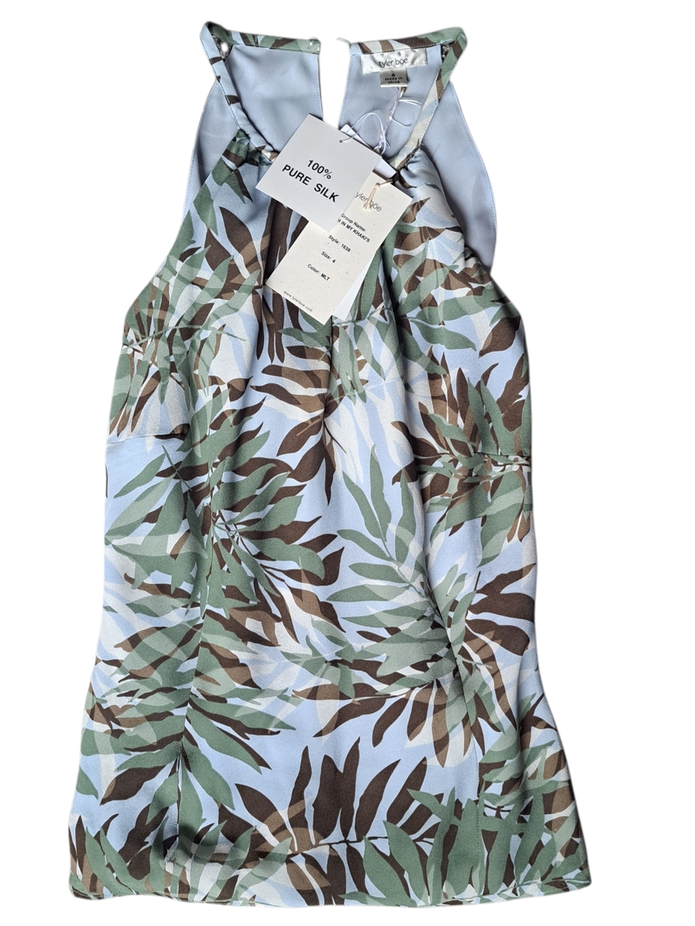 Tyler Boe 100% Silk Tank Top Womens Size 4 Blue Green Tropical Print NWT